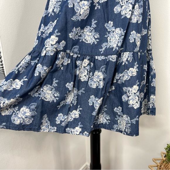 Justice | Girl’s Floral Blue Chambray Cap Short Sleeve Dress Tunic - Picture 2 of 10